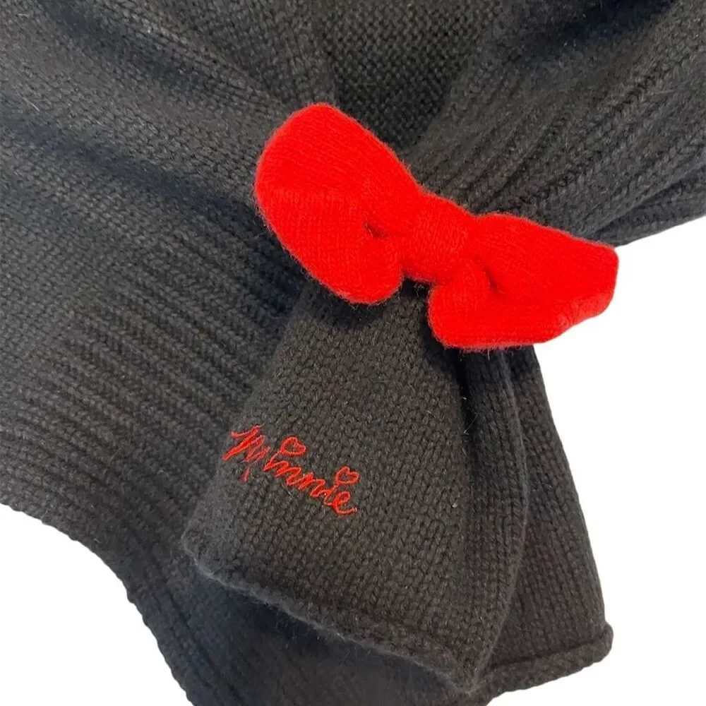 Disney black  Knit Scarf Red Bow Accent Embroidered Women's Winter Accessory